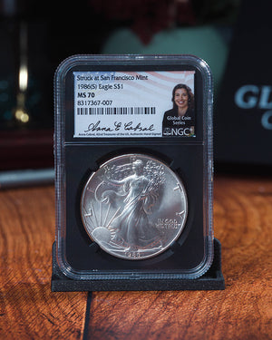1986 "S" $1 Silver Eagle | Struck in San Francisco MS70 PCGS | Anna Cabral Autographed