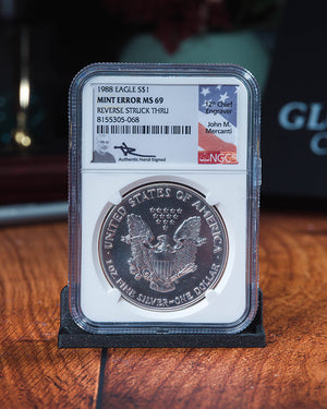 1988 Silver Eagle | MS69 Reverse Struck Thru | John Mercanti Autographed