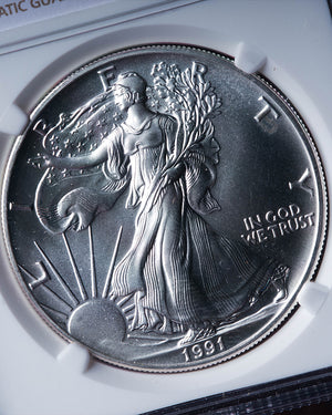 1991 Silver Eagle | Mint Error MS69 Obverse Struck Thru