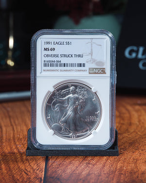1991 Silver Eagle | Mint Error MS69 Obverse Struck Thru