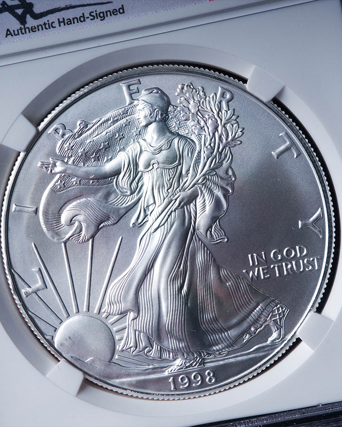 1998 Silver Eagle | MS69 Reverse Struck Thru | John Mercanti Autographed
