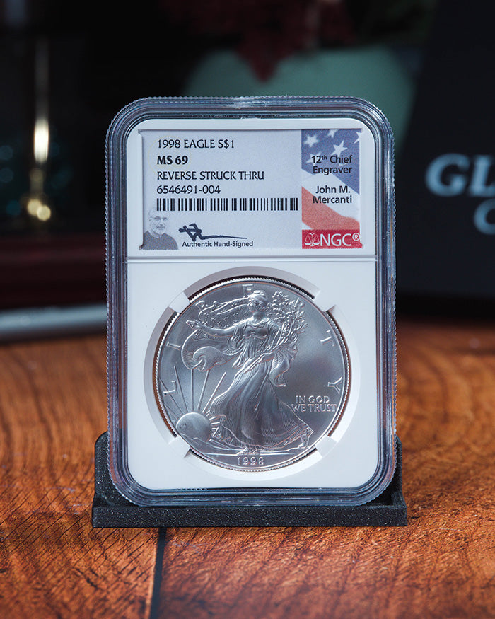 1998 Silver Eagle | MS69 Reverse Struck Thru | John Mercanti Autographed