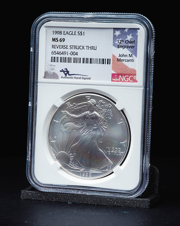 1998 Silver Eagle | MS69 Reverse Struck Thru | John Mercanti Autographed