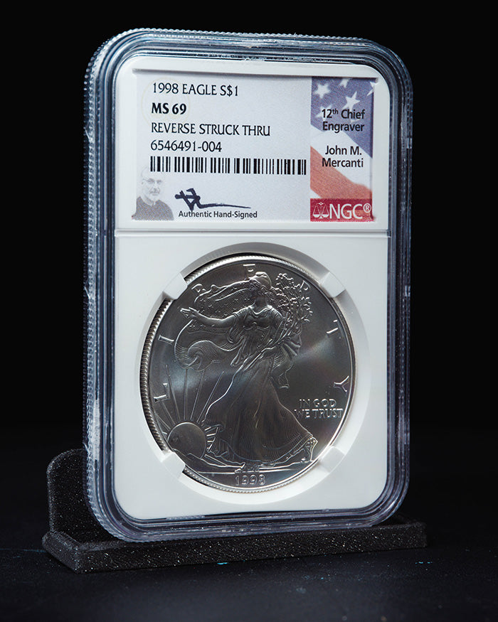 1998 Silver Eagle | MS69 Reverse Struck Thru | John Mercanti Autographed