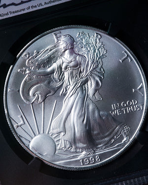 1998 Silver Eagle | Mint Error MS69 Obverse Struck Thru | Anna Cabral Autographed