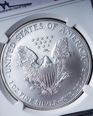 2001 Silver Eagle | MS68 Reverse Struck Thru | John Mercanti Autographed