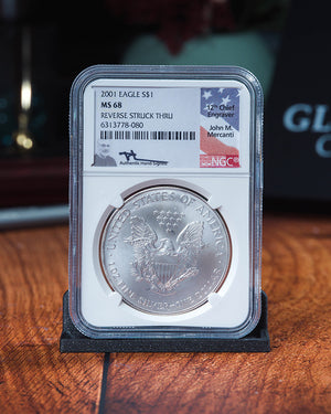 2001 Silver Eagle | MS68 Reverse Struck Thru | John Mercanti Autographed