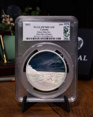 2022 $50 5oz Canada Ghost Ship | First Day of Issue PCGS PR70DCAM | Susanna Blunt Autographed