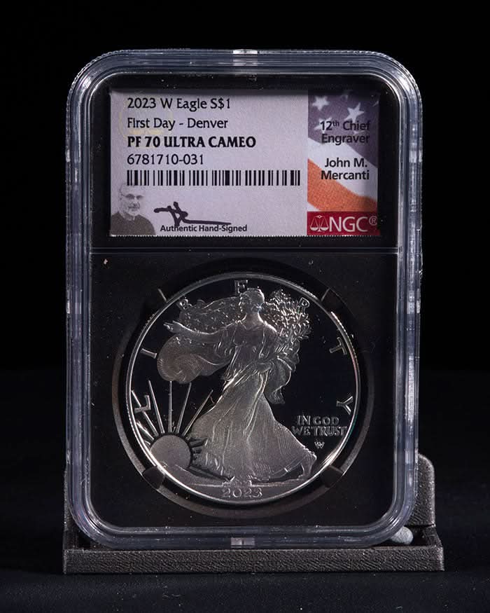 2023 3 pc Silver Eagle "City Set" | First Day PR70 NGC | John Mercanti Autographed