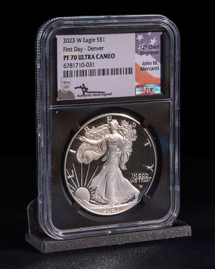 2023 3 pc Silver Eagle "City Set" | First Day PR70 NGC | John Mercanti Autographed