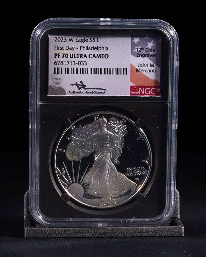 2023 3 pc Silver Eagle "City Set" | First Day PR70 NGC | John Mercanti Autographed