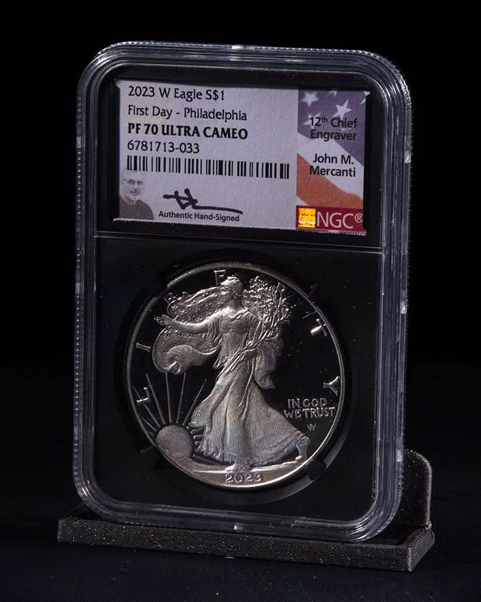 2023 3 pc Silver Eagle "City Set" | First Day PR70 NGC | John Mercanti Autographed