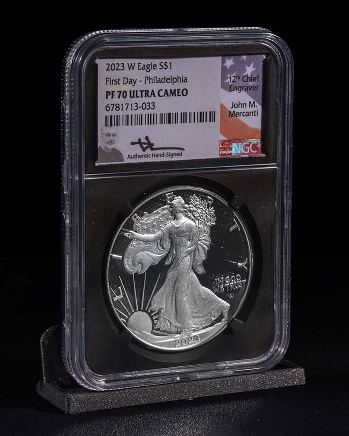 2023 3 pc Silver Eagle "City Set" | First Day PR70 NGC | John Mercanti Autographed