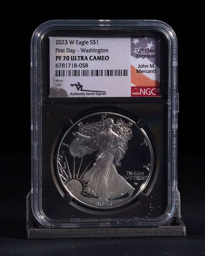 2023 3 pc Silver Eagle "City Set" | First Day PR70 NGC | John Mercanti Autographed