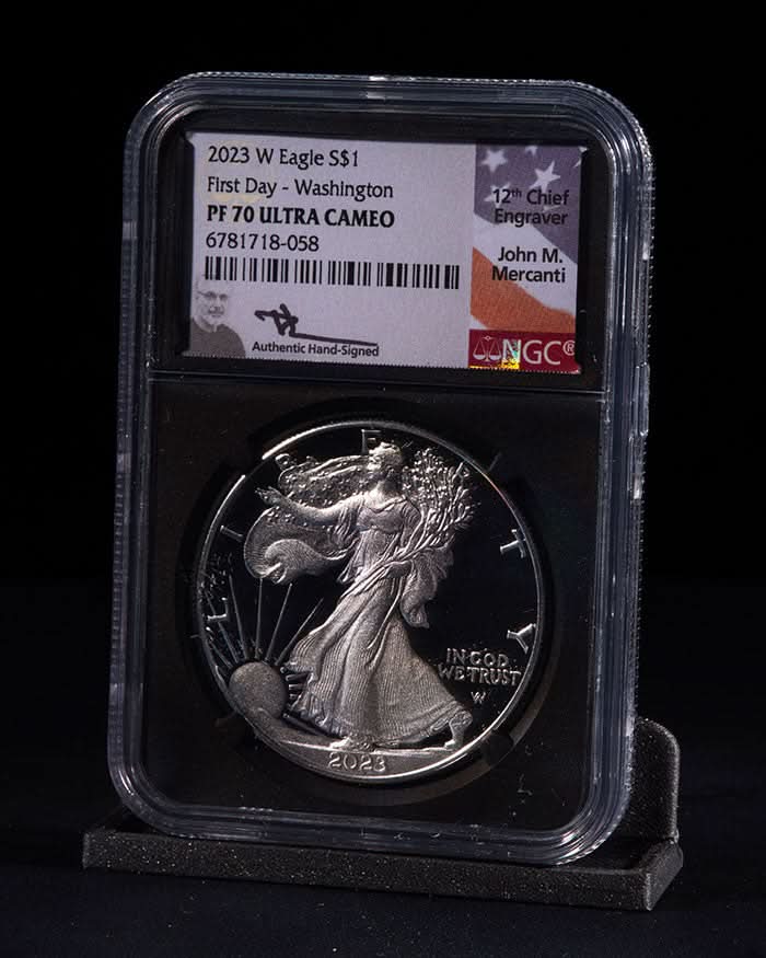 2023 3 pc Silver Eagle "City Set" | First Day PR70 NGC | John Mercanti Autographed