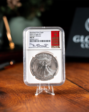 2023 Burnished Silver Eagle | Advanced Release SP70 NGC | Kenneth Bressett Autographed