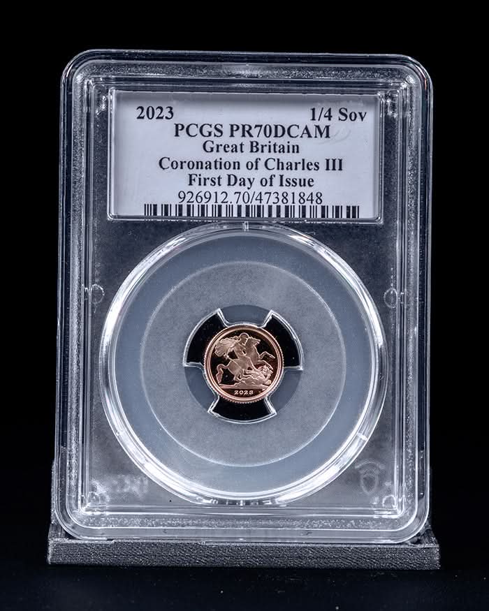 2023 4pc Coronation of Charles III Au Set | First Day of Issue PCGS PR70 Deep Cameo | Susanna Blunt Autographed