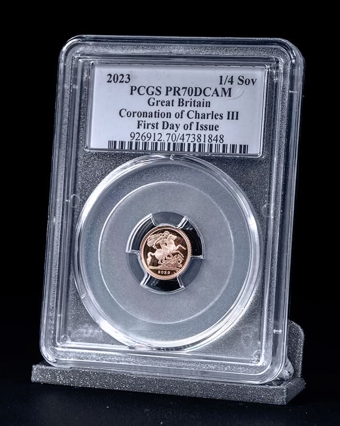 2023 4pc Coronation of Charles III Au Set | First Day of Issue PCGS PR70 Deep Cameo | Susanna Blunt Autographed