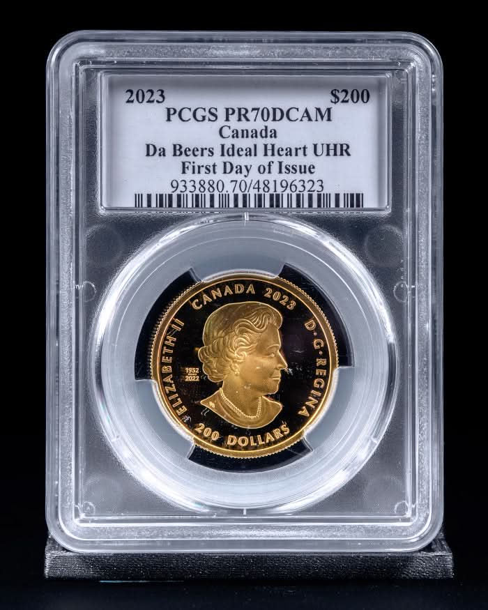 2023 $200 Canada De Beers Ideal Heart Ultra High Relief | First Day of Issue PCGS PR70 Deep Cameo | Susanna Blunt Autographed