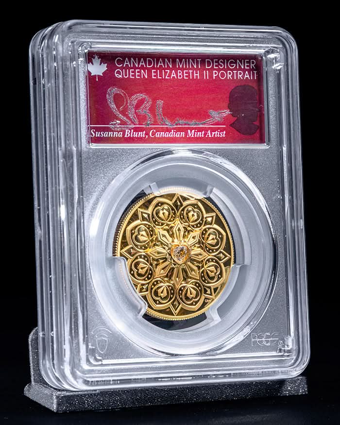2023 $200 Canada De Beers Ideal Heart Ultra High Relief | First Day of Issue PCGS PR70 Deep Cameo | Susanna Blunt Autographed
