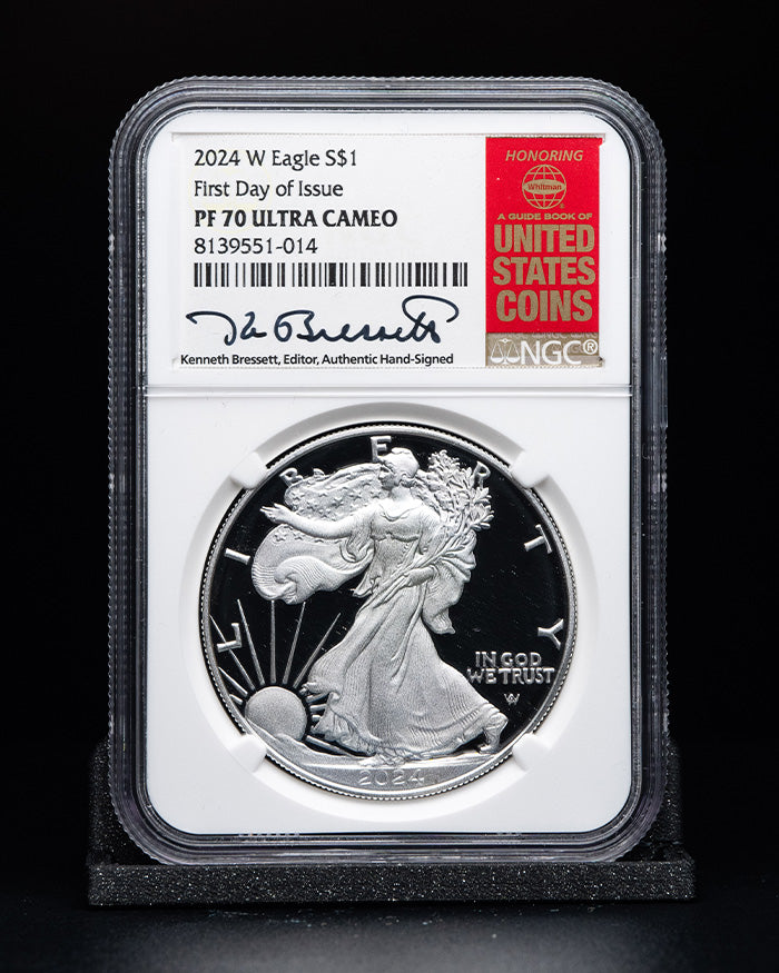 2024 W $1 Silver Eagle | First Day of Issue NGC PR70 Ultra Cameo | Kenneth Bressett Autographed