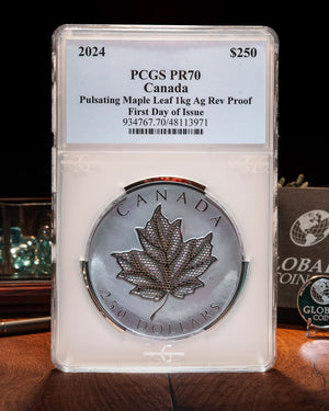 2024 1 Kilo $250 Canada Pulsating Maple Leaf | First Day of Issue PCGS PR70 Reverse Proof | Susanna Blunt Autographed
