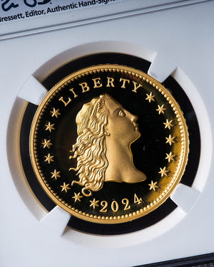 2024 Gold Flowing Hair 230th Anniversary  | High Relief Advanced Releases PF70 Ultra Cameo | Kenneth Bressett Autographed