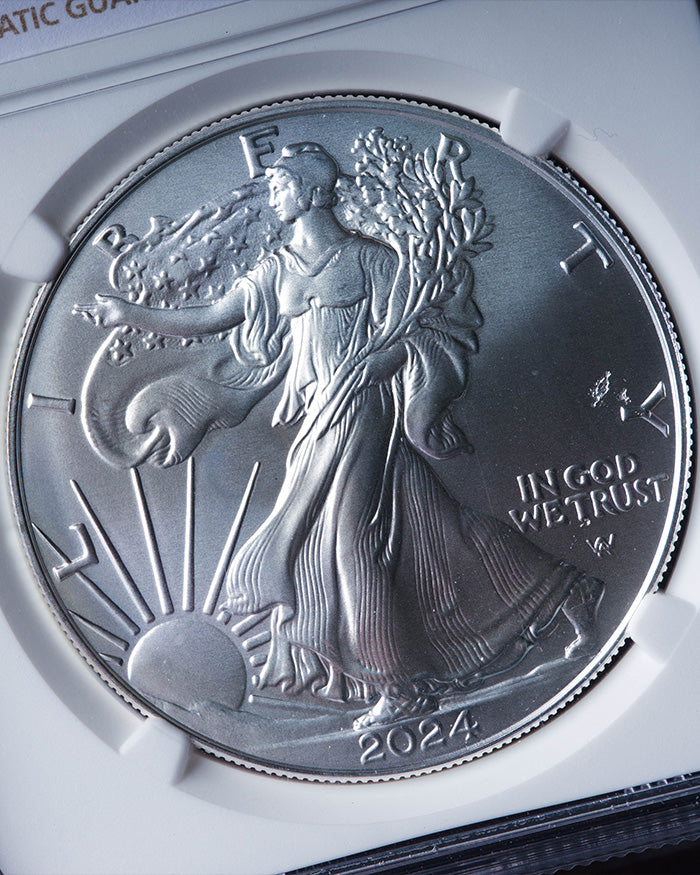 2024 Silver Eagle | Mint Error MS69 Obverse Struck Thru