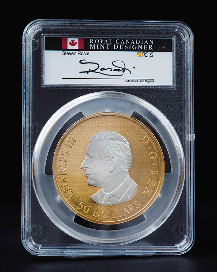 2025 5 oz $50 Canada Maple Leaves in Motion | First Day of Issue PR70 Deep Cameo | Steven Rosati Autographed