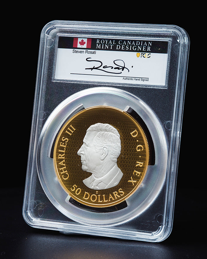 2025 5 oz $50 Canada Maple Leaves in Motion | First Day of Issue PR70 Deep Cameo | Steven Rosati Autographed