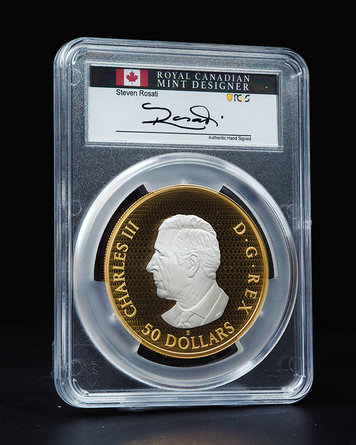 2025 5 oz $50 Canada Maple Leaves in Motion | First Day of Issue PR70 Deep Cameo | Steven Rosati Autographed