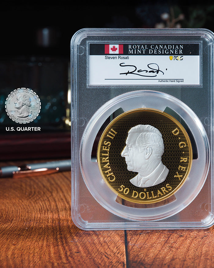 2025 5 oz $50 Canada Maple Leaves in Motion | First Day of Issue PR70 Deep Cameo | Steven Rosati Autographed