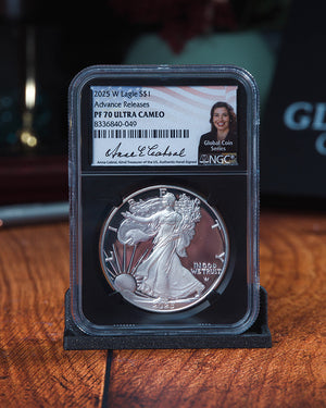 2025 W $1 Silver Eagle | Advanced Releases PF70 Ultra Cameo | Anna Cabral Autogrpahed