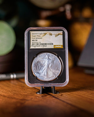 2025 (P) Silver Eagle with Eagle Privy Mark | First Releases MS70 CAC "Magnum Opus" Label