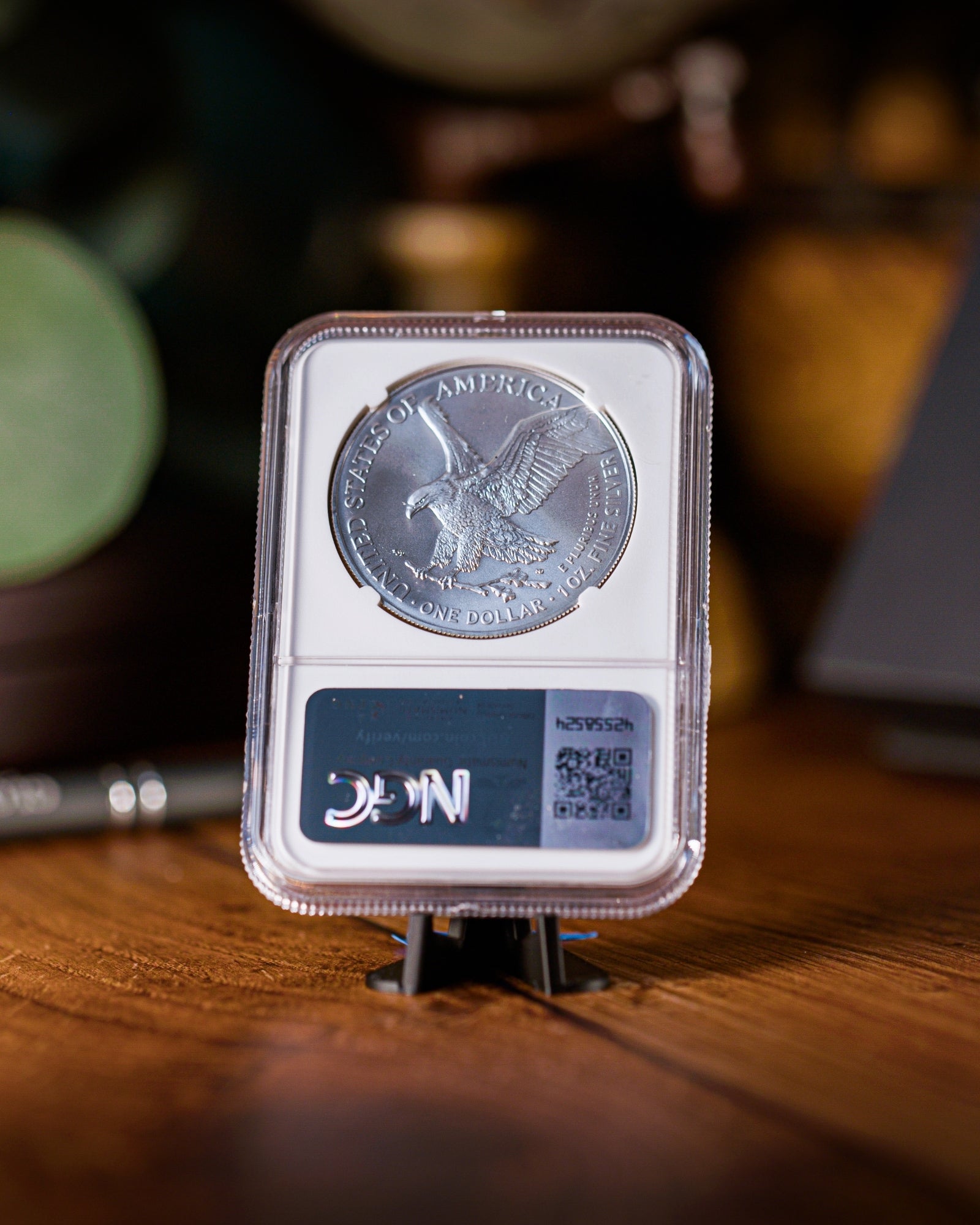 2025 (P) Silver Eagle with Eagle Privy Mark | First Day of Issue MS70 | Kenneth Bressett Autographed