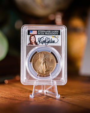 2025 W $50 Burnished Gold Eagle | PCGS Advanced Release SP70 | Autographed by Stephanie Sabin