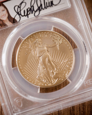 2025 W $50 Burnished Gold Eagle | PCGS Advanced Release SP70 | Autographed by Stephanie Sabin