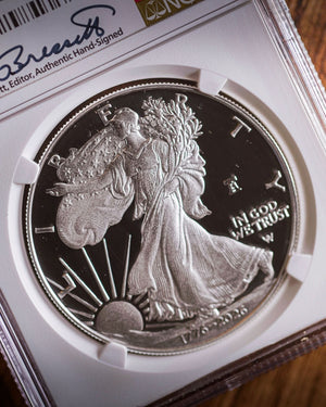 1776-2026 W Silver Eagle Liberty Bell 250th Anniversary Privy | NGC Advanced Release PF70 Ultra Cameo | Kenneth Bressett Autographed