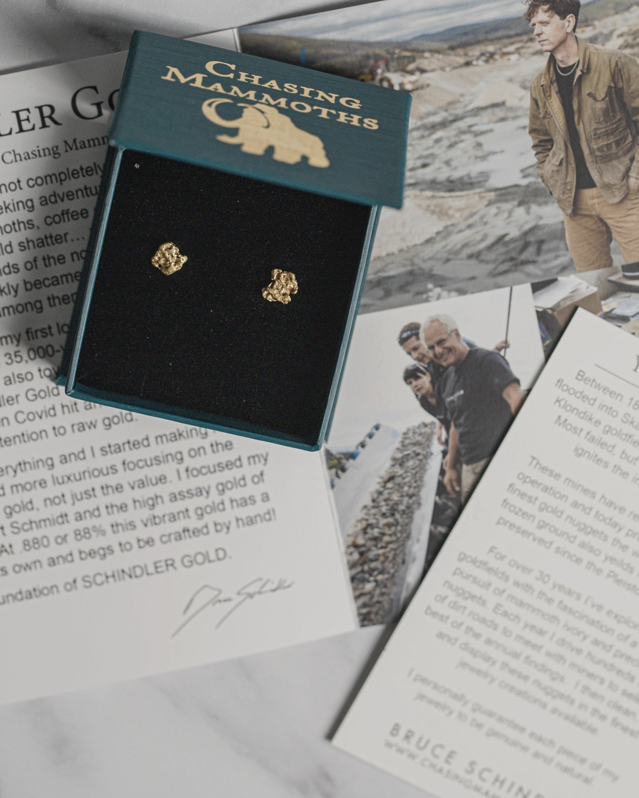 Chasing Mammoths/Schindler Handcrafted Raw Gold Nugget Earrings