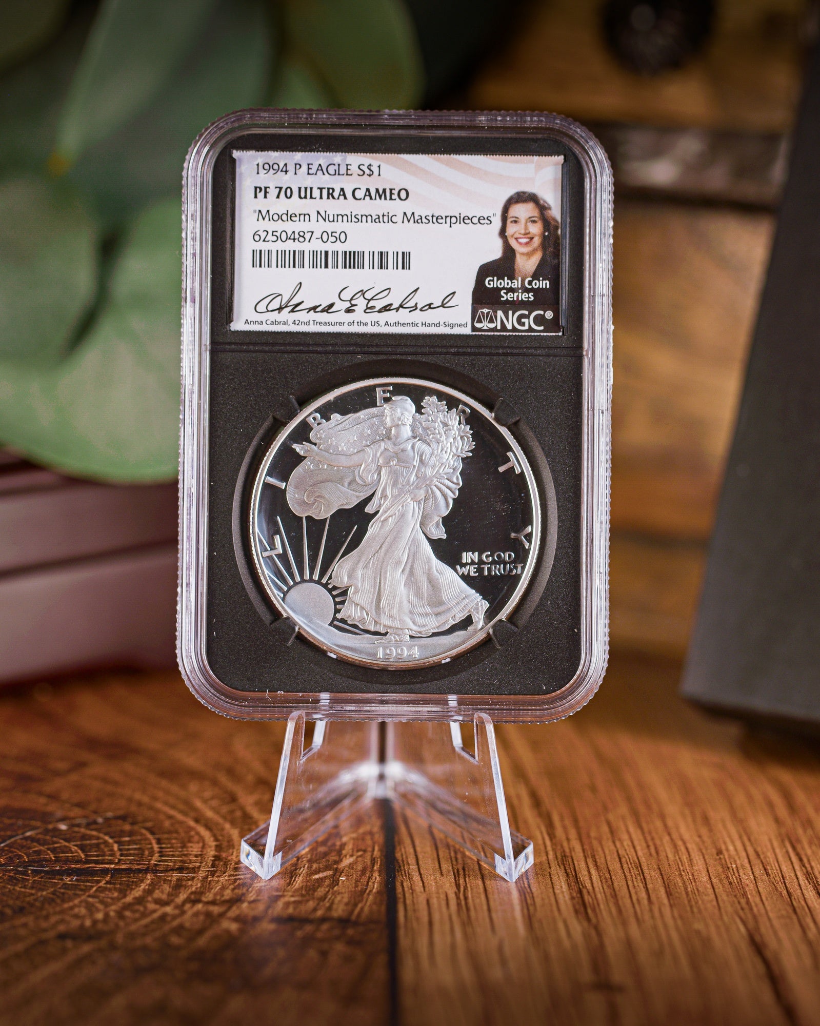 1994-P Silver Eagle Coin PR70 | NGC Modern Numismatic Masterpieces | Anna Cabral Autographed