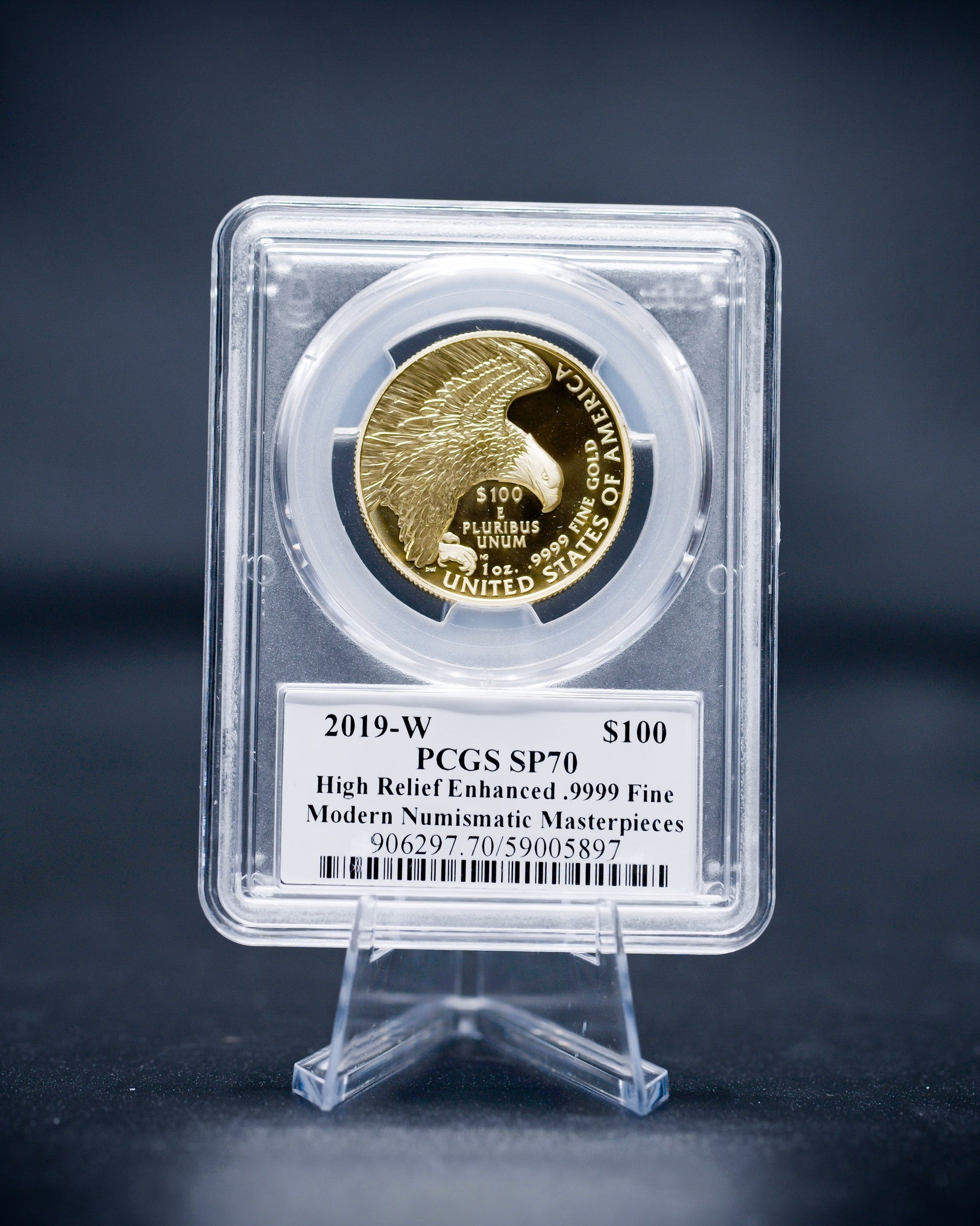 2019-W 1 oz Gold Eagle High Relief Enhanced .9999 Fine | PCGS SP70