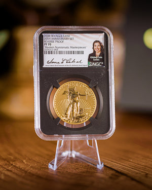 2006 "W" $50 Reverse Proof Gold Eagle | NGC "Modern Numismatic Masterpieces" PF70 | Anna Cabral Autographed