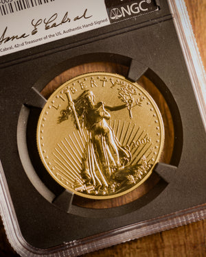 2006 "W" $50 Reverse Proof Gold Eagle | NGC "Modern Numismatic Masterpieces" PF70 | Anna Cabral Autographed