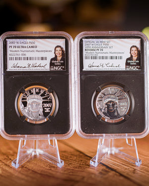 2007 2PC Proof Platinum Eagle Set | NGC "Modern Numismatic Masterpieces" PF70 | Anna Cabral Autographed