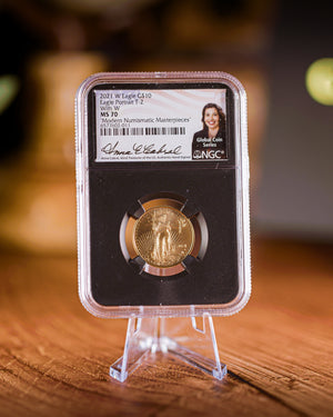 2021 "W" $10 Gold Eagle | Type 2 Unfinished Proof Dies NGC "Modern Numismatic Masterpieces" MS70 | Anna Cabral Autographed
