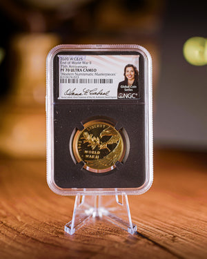 2020 $25 End of World War II Gold | NGC "Modern Numismatic Masterpieces" PF70 | Anna Cabral Autographed