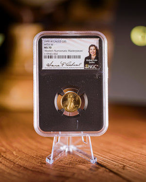 1999 "W" $5 Gold Eagle Unfinished Dies | NGC "Modern Numismatic Masterpieces" MS70 | Anna Cabral Autographed