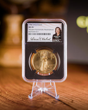 1986 $50 Gold Eagle |  NGC "Modern Numismatic Masterpieces" MS70 | Anna Cabral Autographed