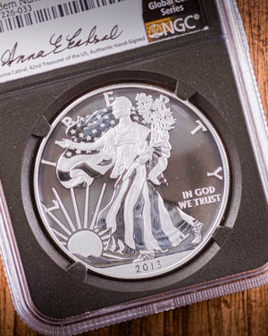2013 2PC Silver Eagle Set | NGC "Modern Numismatic Masterpieces" MS70 | Anna Cabral Autographed