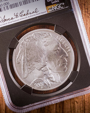 2001 $1 Silver Buffalo | NGC "Modern Numismatic Masterpieces" MS70 | Anna Cabral Autographed